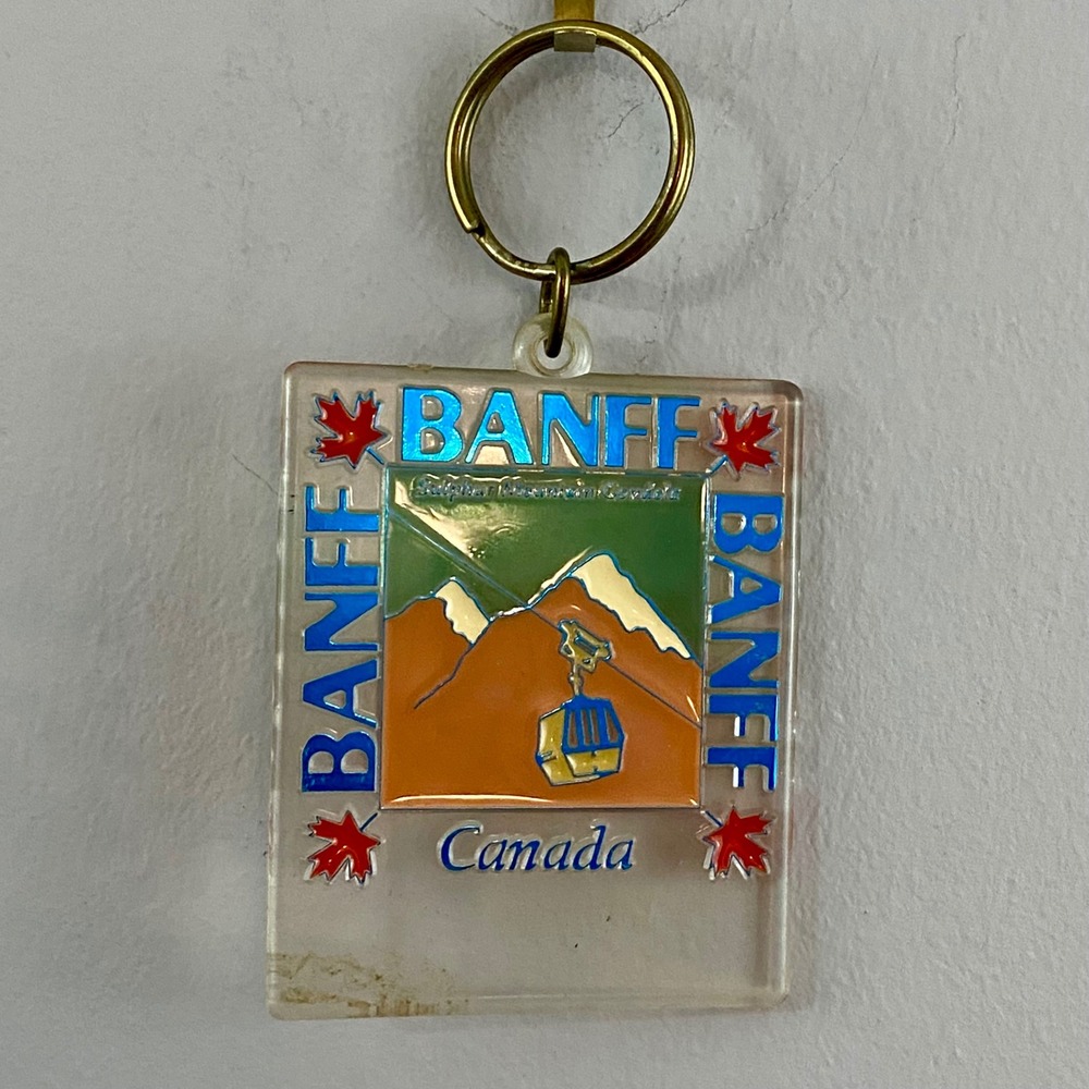 Vintage Banff Canada Sulphur Mountain Gondola Keychain Acrylic Key Fob Souvenir